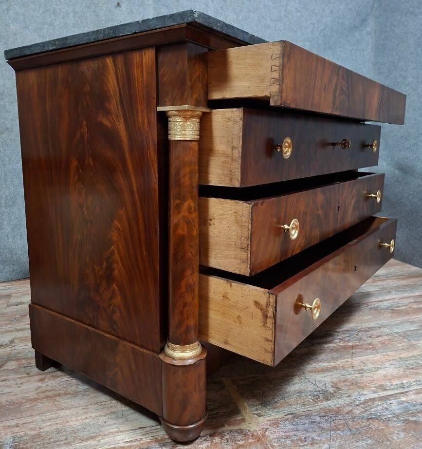 Empire commode in mahogany – Detached columns – Marble top – 19th century