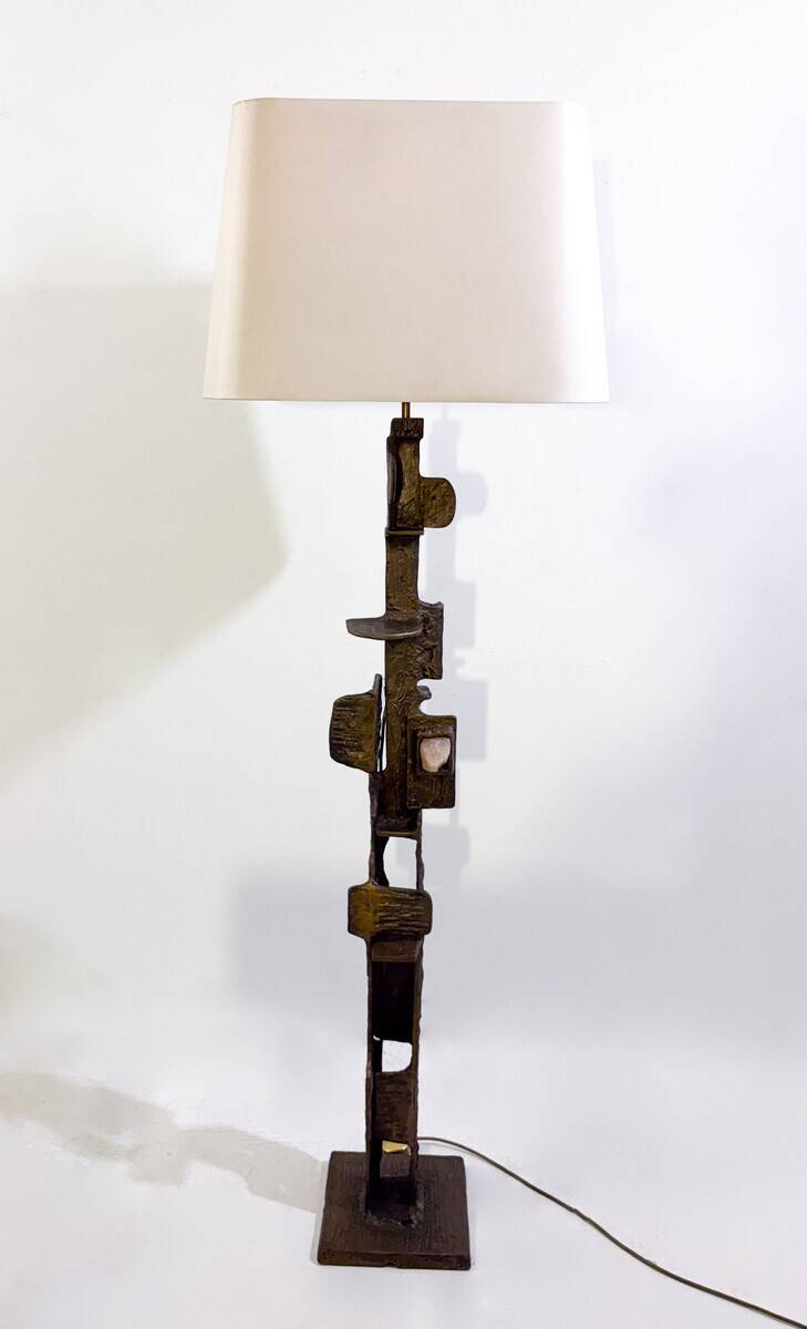 Brutalist bronze Floor Lamp with Incrusted Stones , 1970s