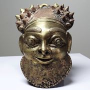 Small gilded bronze Oba mask from Bamoun, Cameroon, vintage Africa