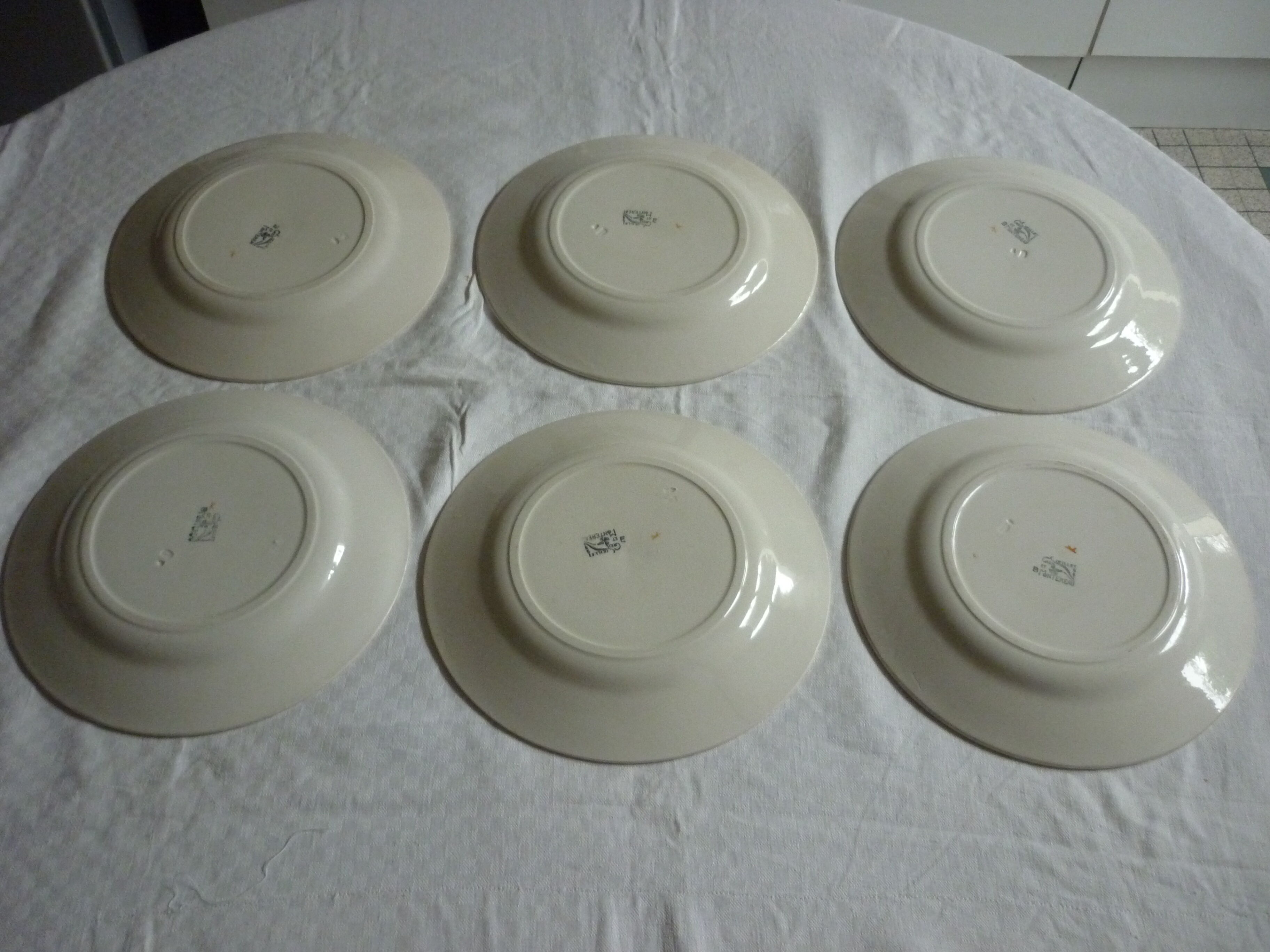 6 plates flat vintage creil montereau eyelets orange