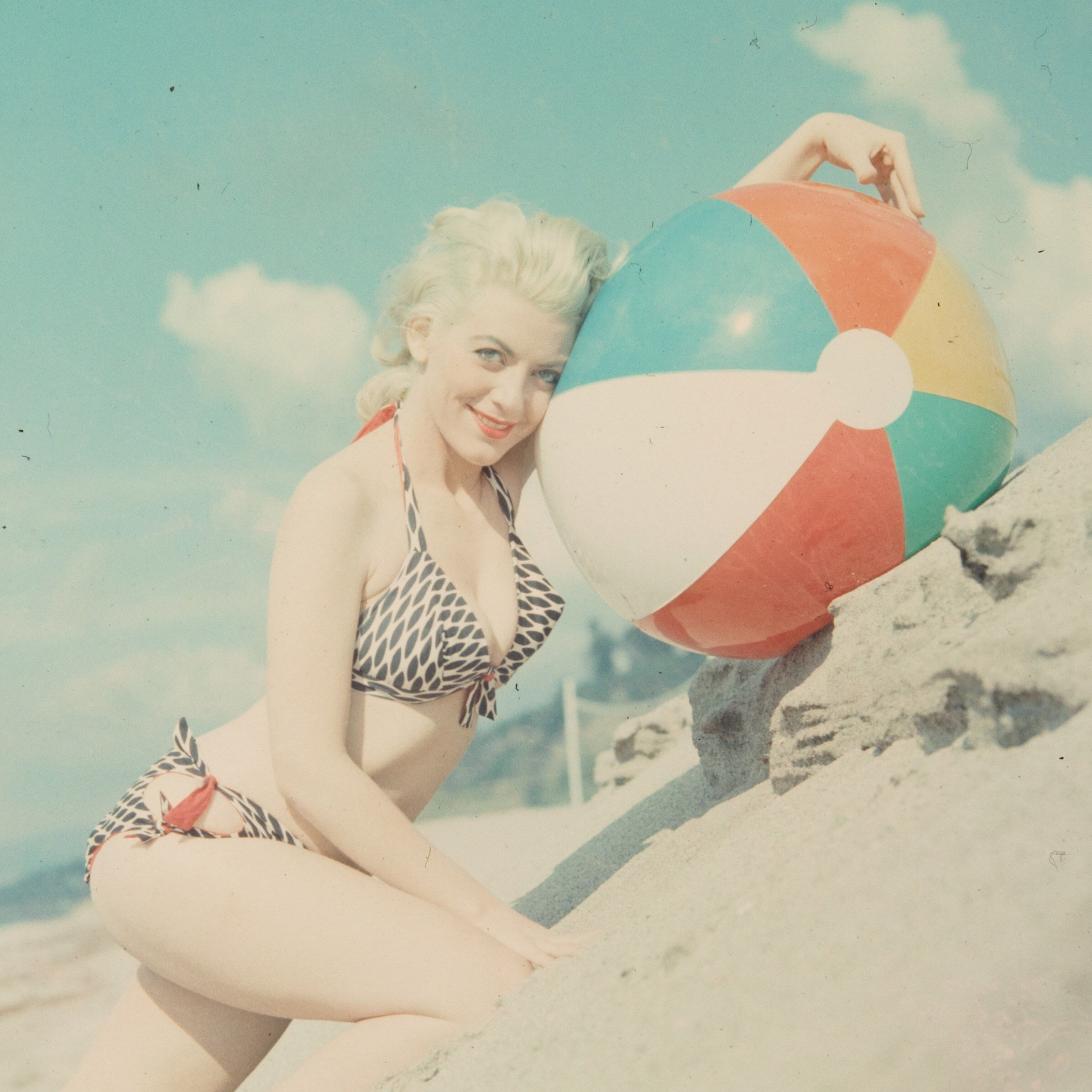 Color silver photo print on rc pin up woman beach paper 1960 40x40cm