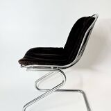 Vintage Metal Dining Chairs Brown Velvet Cushions, Italy, 1970s, Set of 3