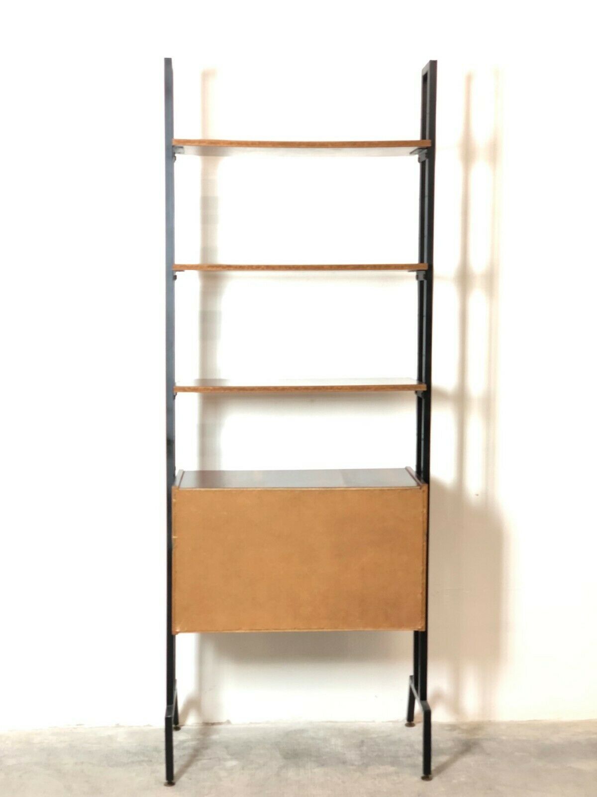 Modular storage cabinet and teak bookcase. Italy, 60s