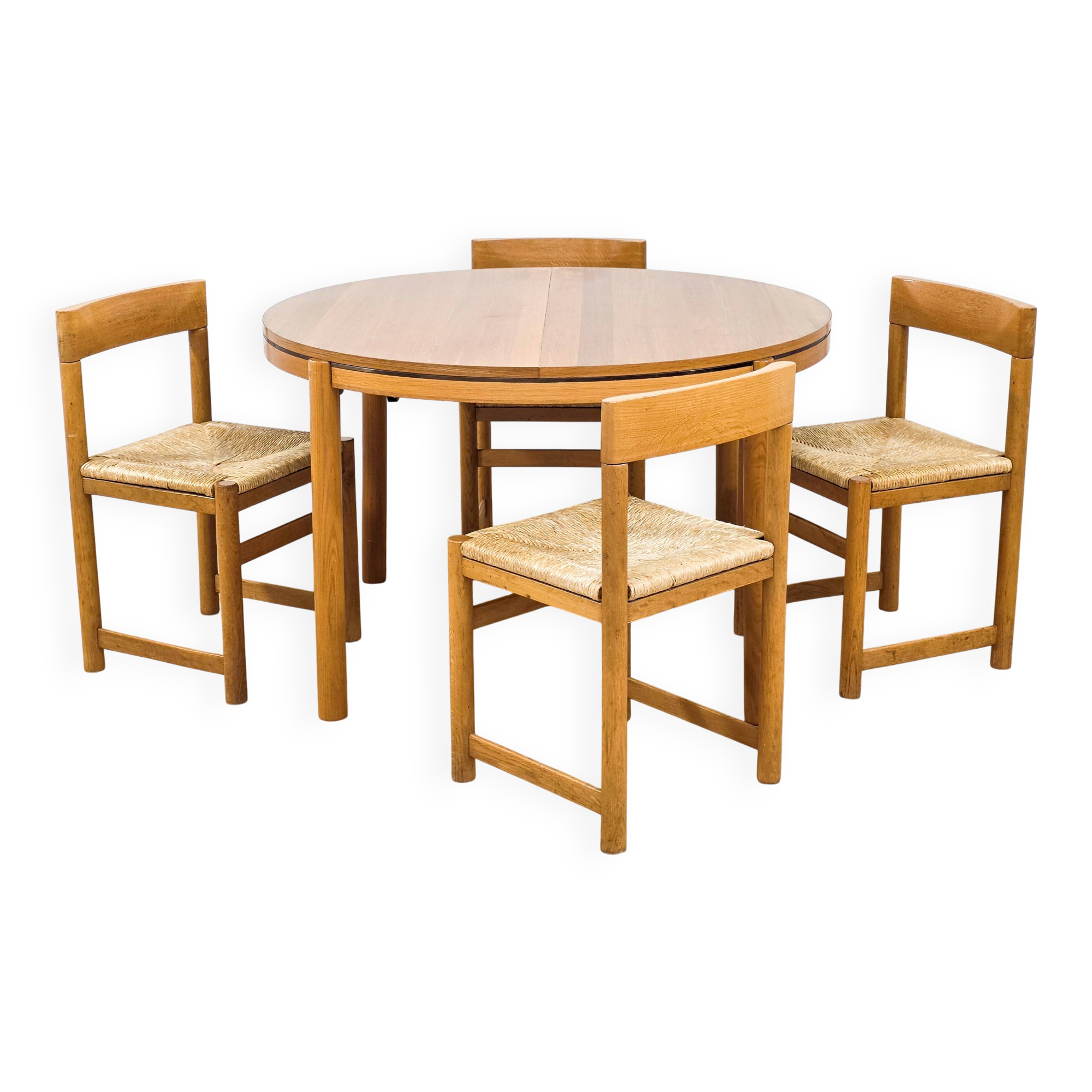 Vintage dining room set in the style of Charlotte Perriand 1970.