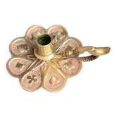 Bougeoir en bronze, décor jeu de cartes