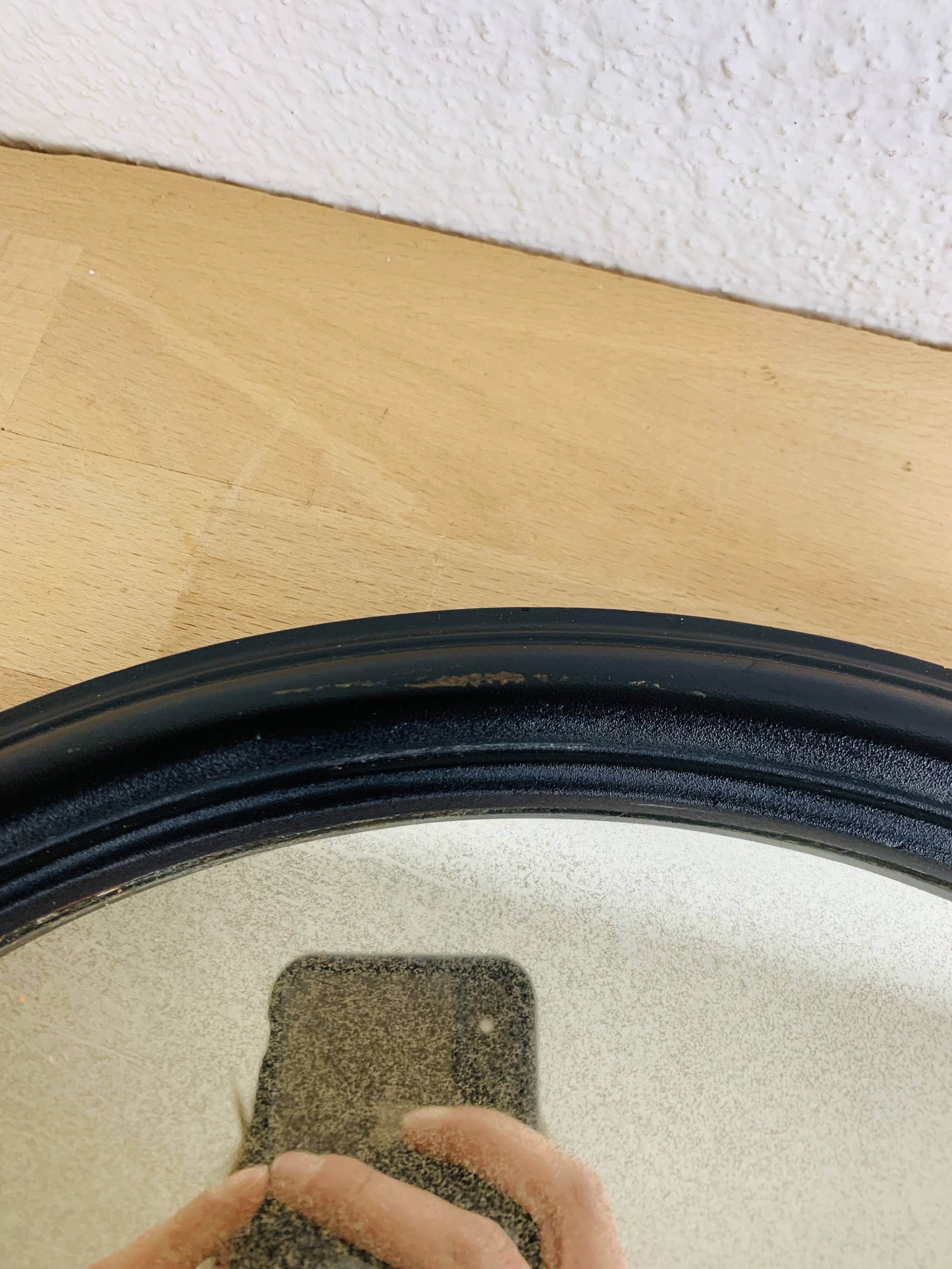 Pair of round mirrors with black rim 40 cm, vintage