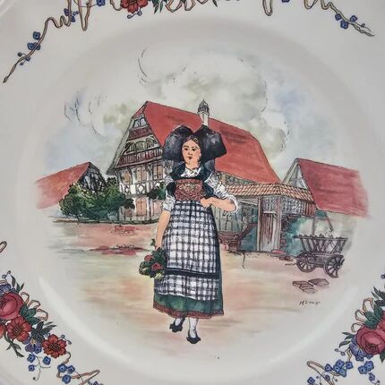 Service plate Sarreguemines Obernai - Henri Loux earthenware Alsace