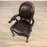 Late 19th Century Mahogany Armchair in Black Leather, 1890s