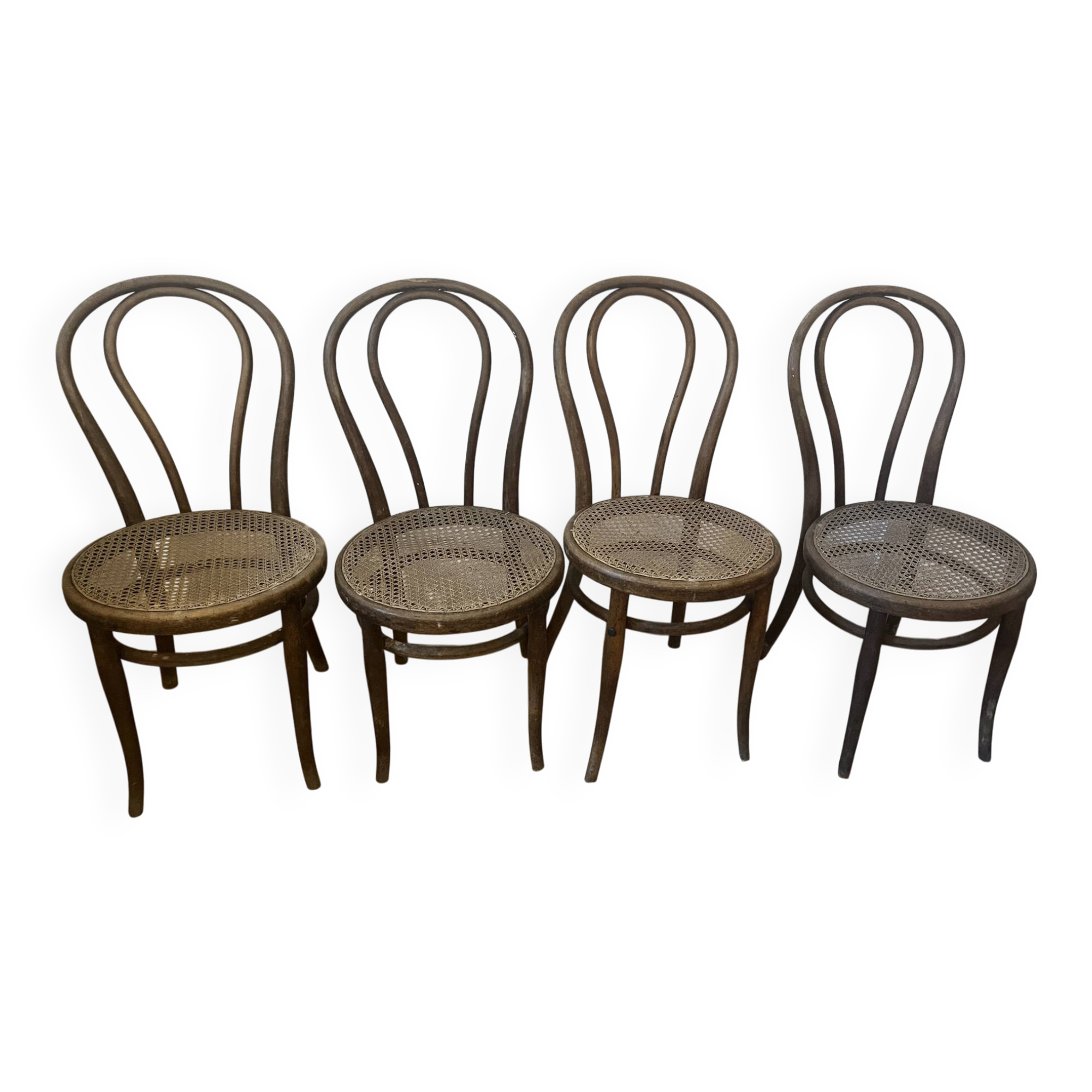 Set of 4 Authentic Thonet Chairs No. 18 – Bent Wood and Rattan