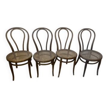 Set of 4 Authentic Thonet Chairs No. 18 – Bent Wood and Rattan