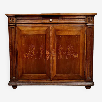 Napoleon III period colonial buffet in marquetry with orientalist decorations