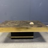 Etched brass and inlaid agate coffee table by Felix De Boussy, Belgium