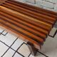 Vintage brutalist bench in solid teak with slats – 1970s