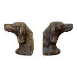 Paire de serre-livres anciens “Chiens de chasse” en bronze