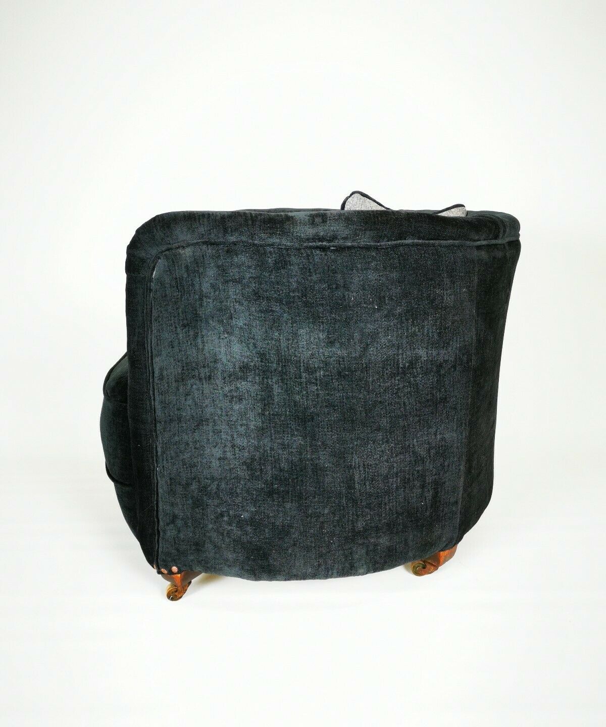 19th century black upholstered victorian tub chair on brass casters