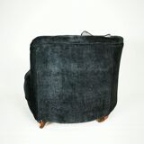 19th century black upholstered victorian tub chair on brass casters