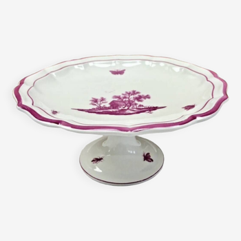 Compotier fruit bowl Gien pink landscapes 1838 1960
