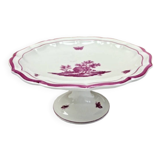 Compotier fruit bowl Gien pink landscapes 1838 1960