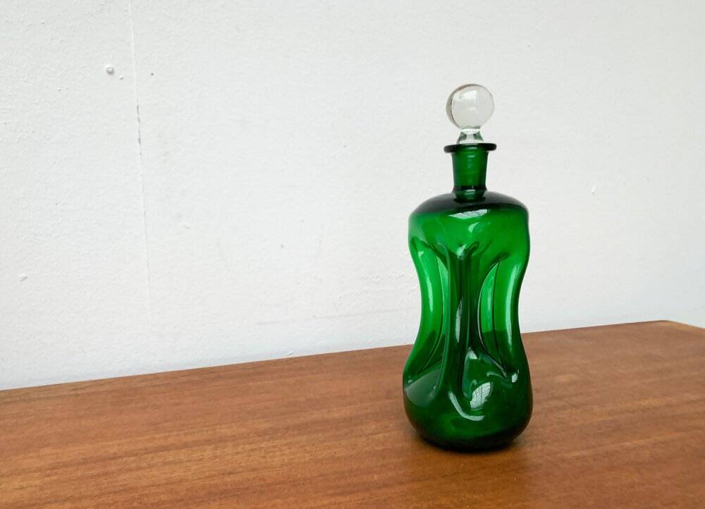 Vintage Kluk Kluk Bottle in Danish Green Glass from Holmegaard, 1970s