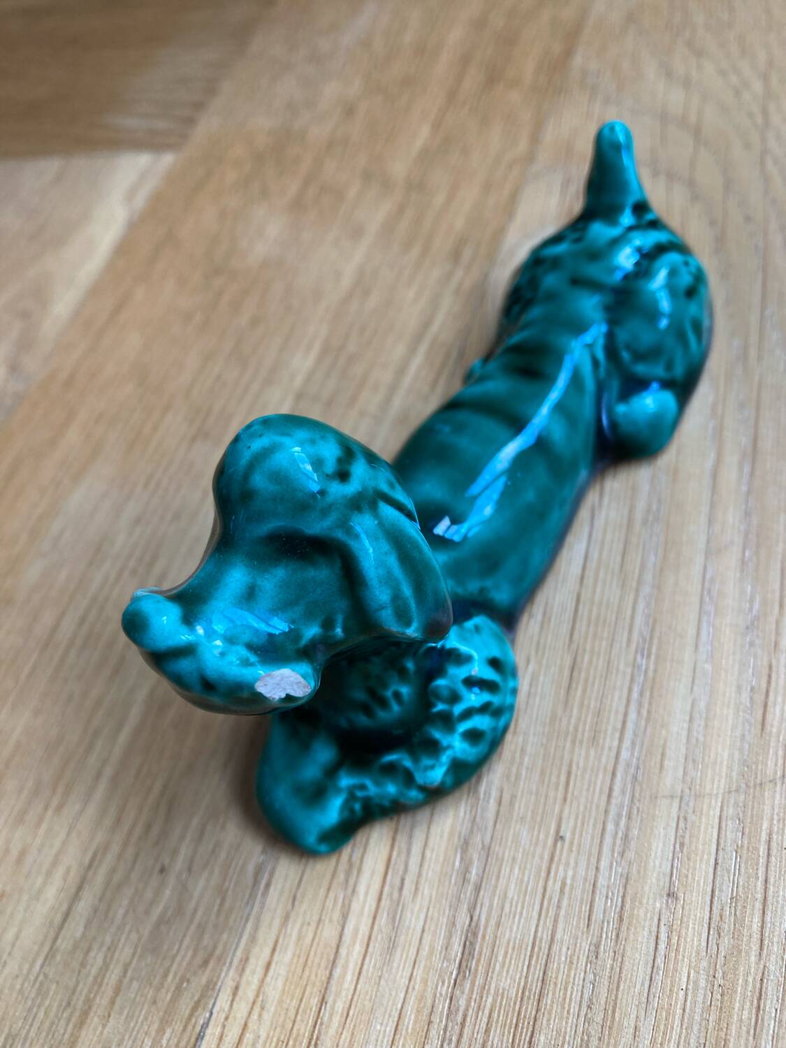 Green ceramic dog knife holder