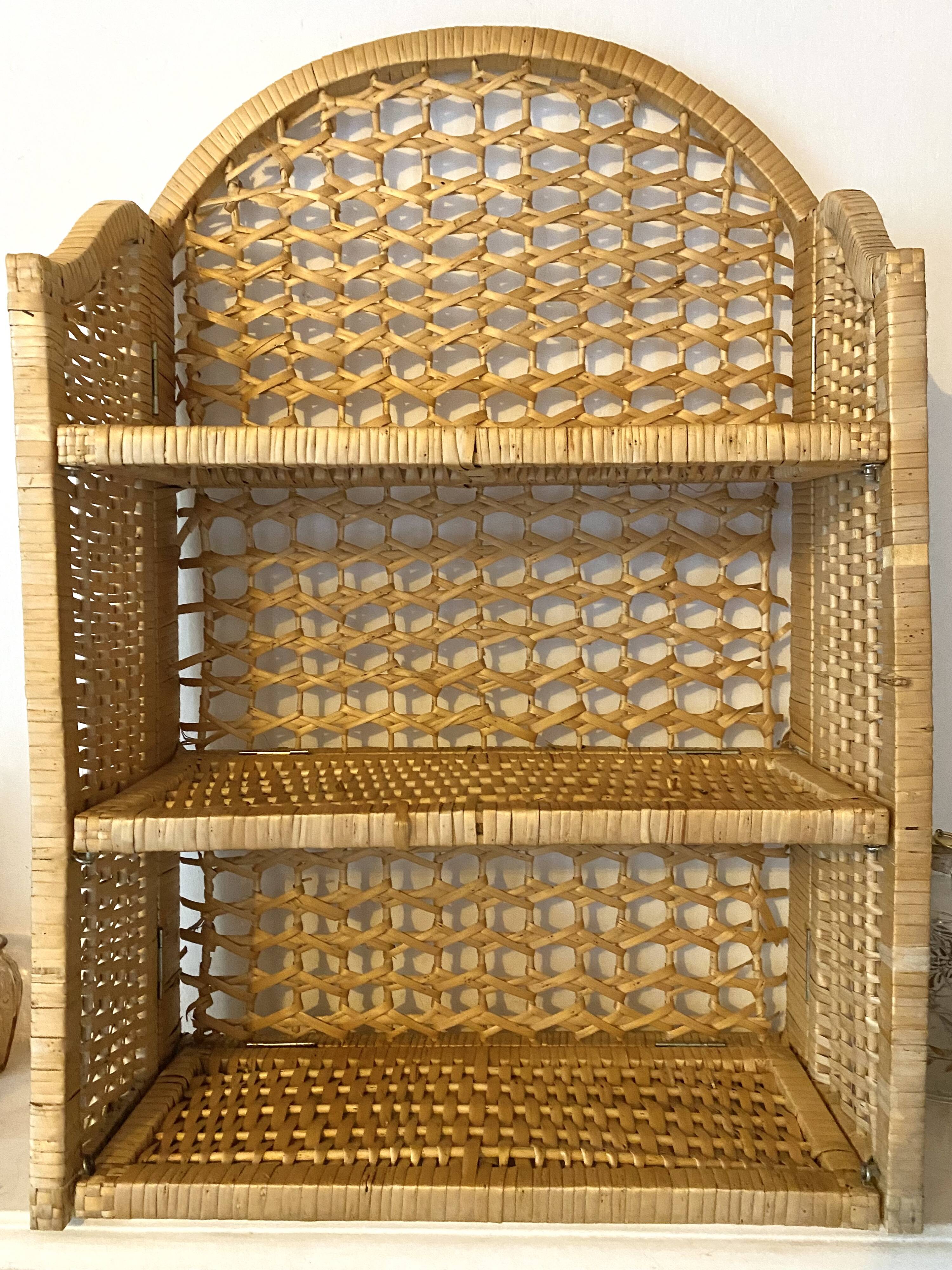 Vintage rattan and bamboo shelves