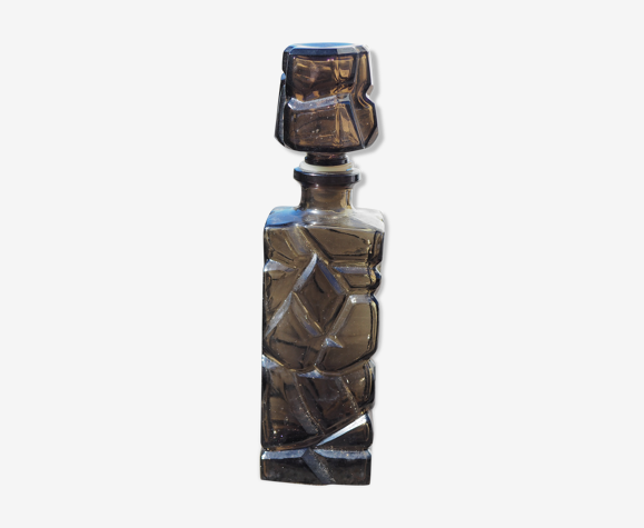 Carafe en verre noir à formes cristallines - années 70