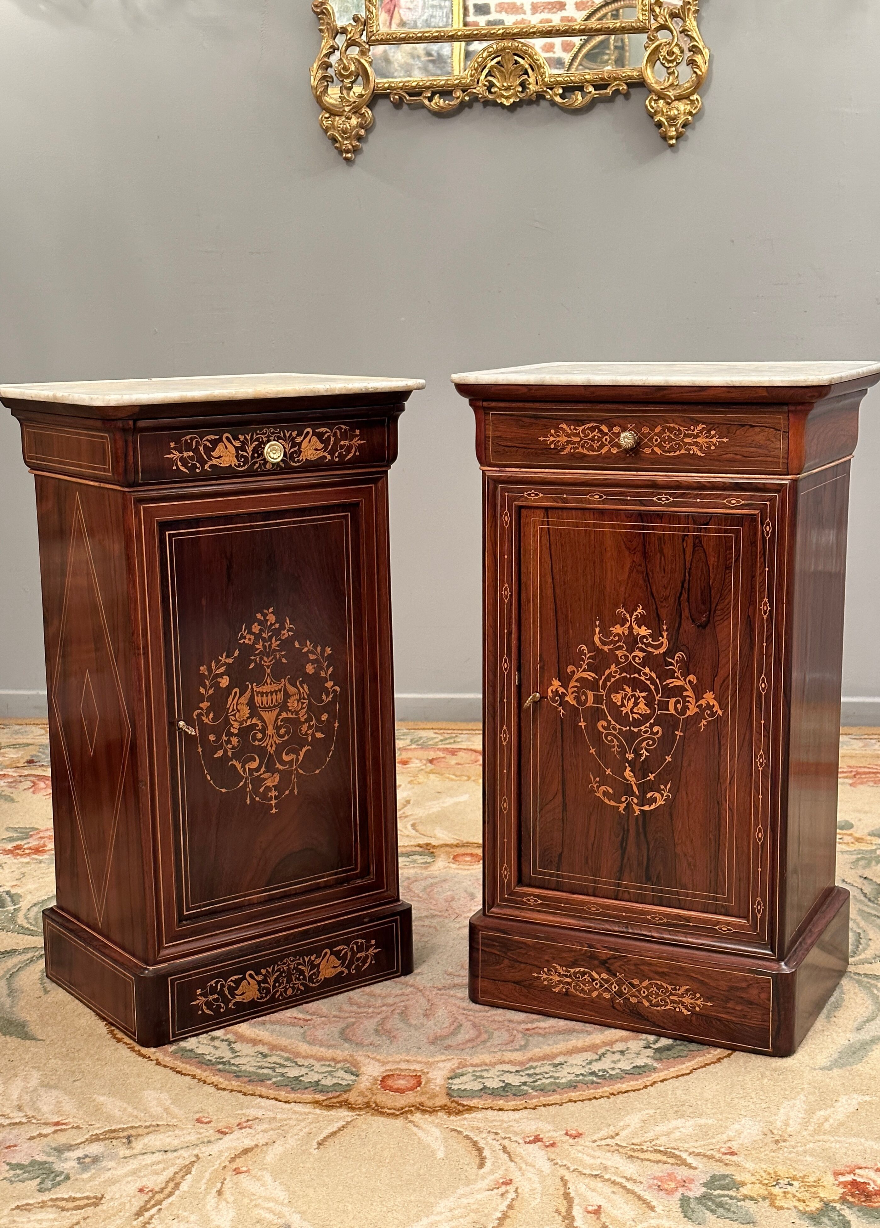 Bedside of the period Charles X in marquetry XIXth