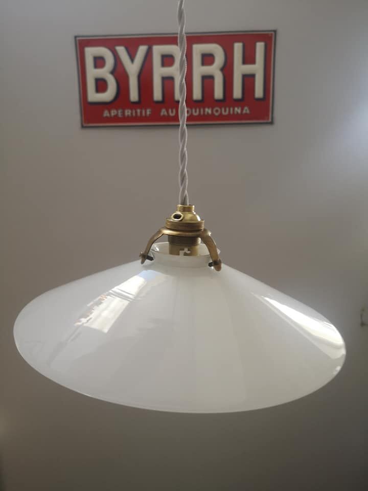Suspension lampshade old opaline white smooth spirit walkman Art Deco 1930 TBE ø 25 cm