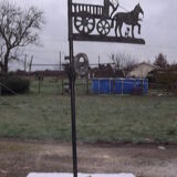 Metal and zinc weather vane, decor a l'attelage charette
