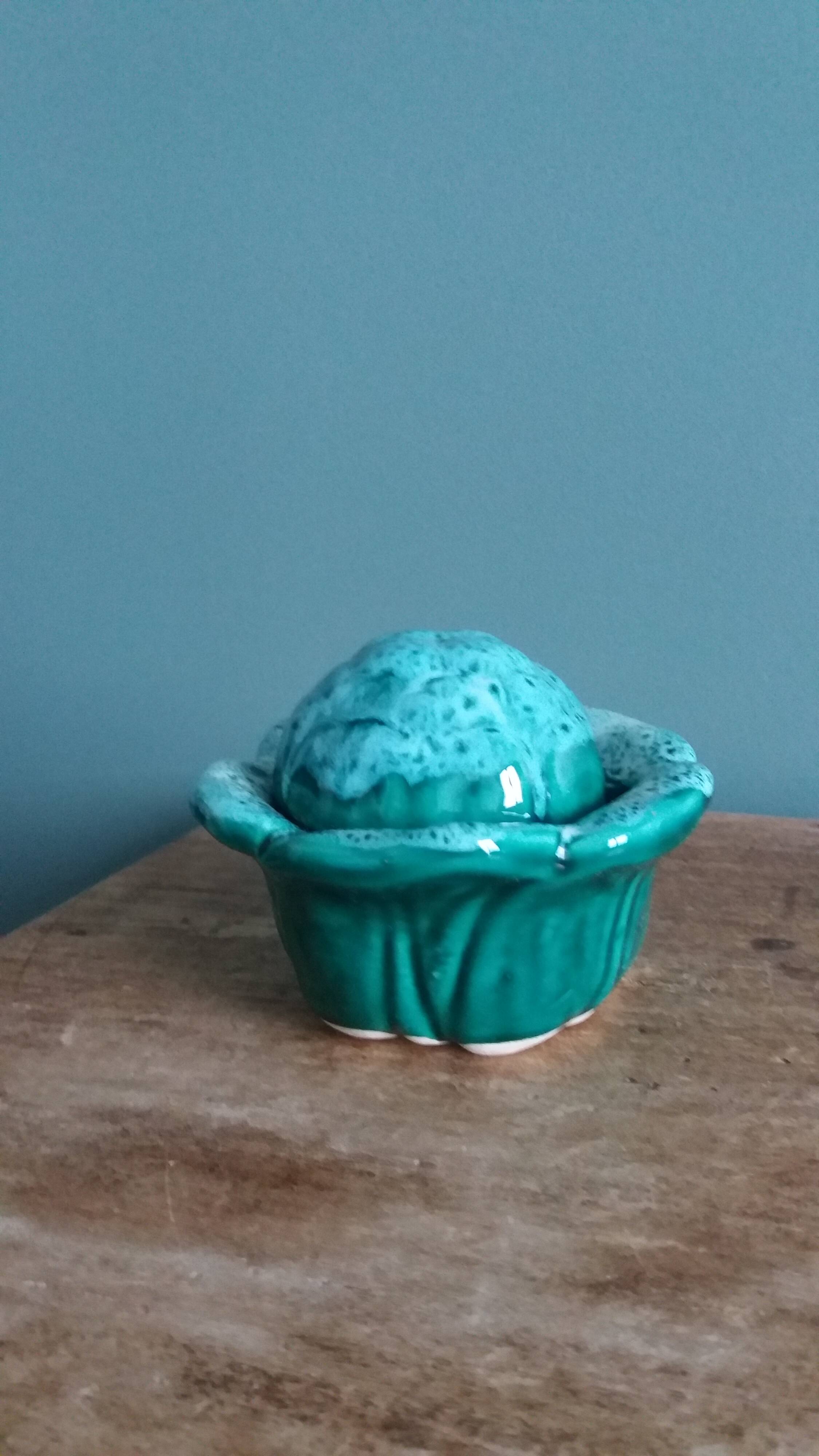 Cabbage mustard pot in slip