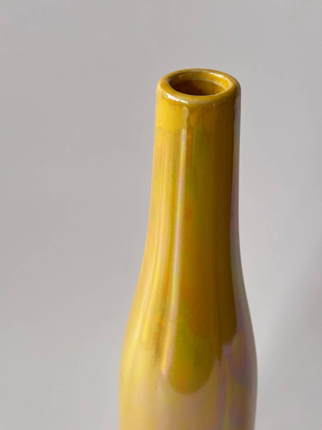 Iridescent yellow ceramic soliflore vase, 34cm