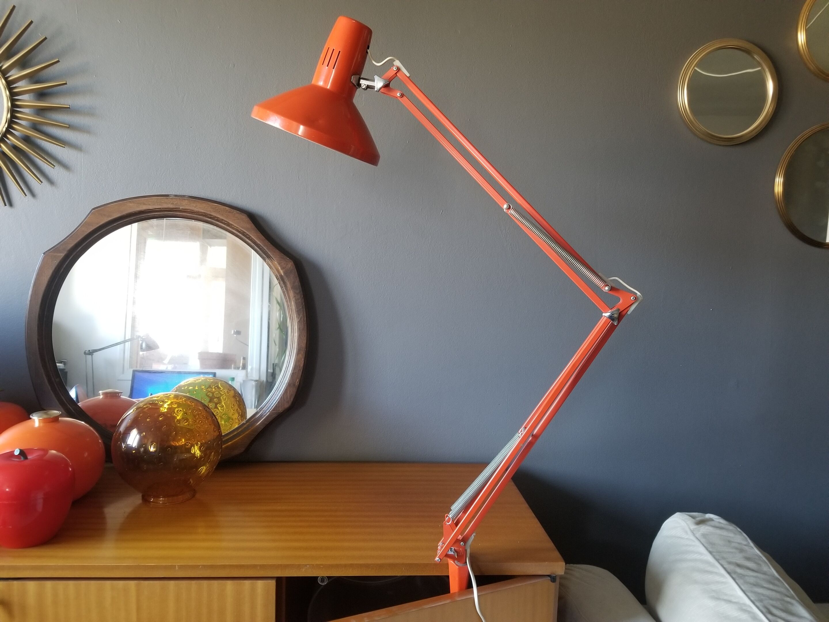 Ledu's vintage architect's lamp in orange sheet metal - 1960s