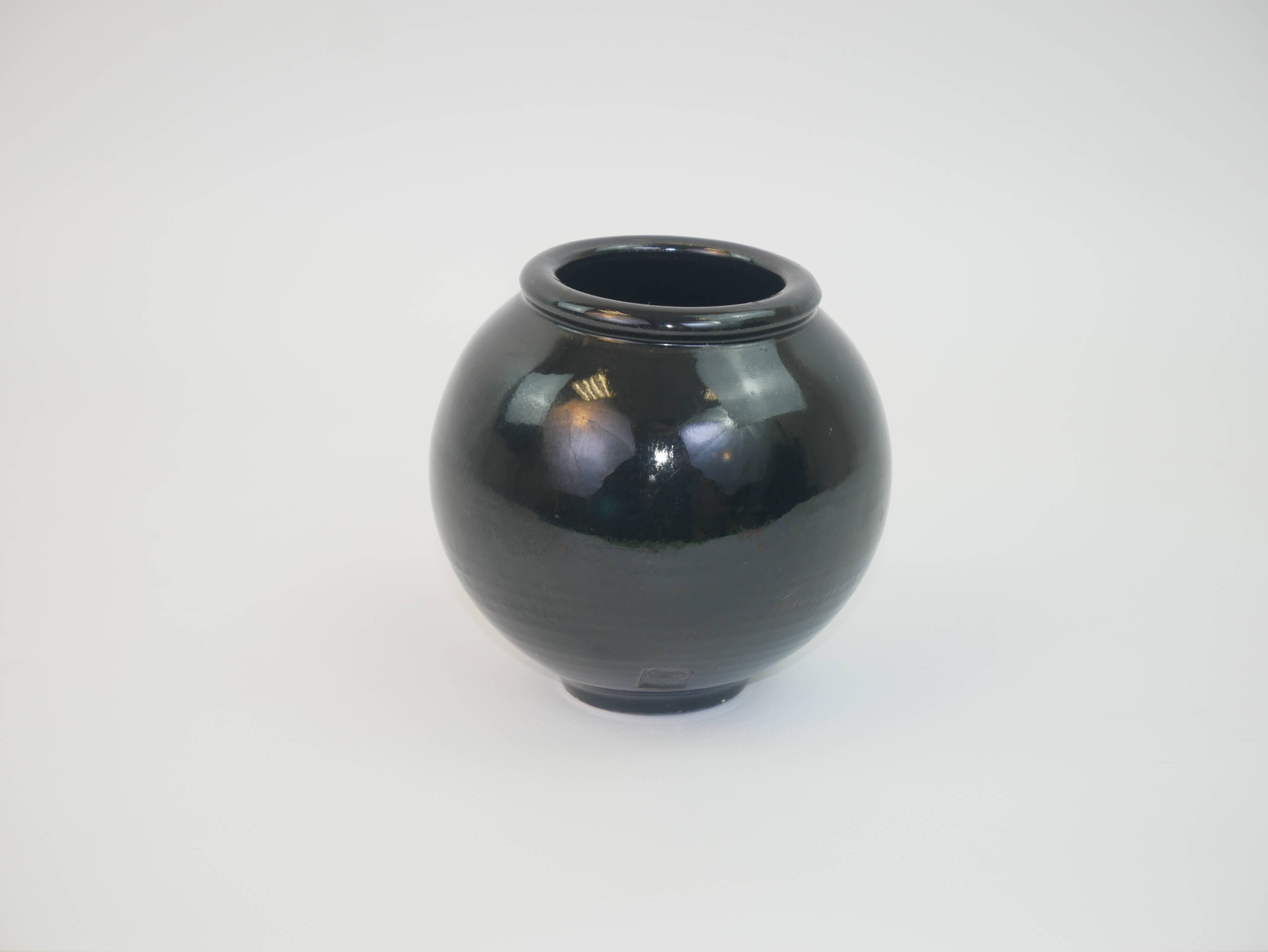 Black ceramic ball vase from Biot