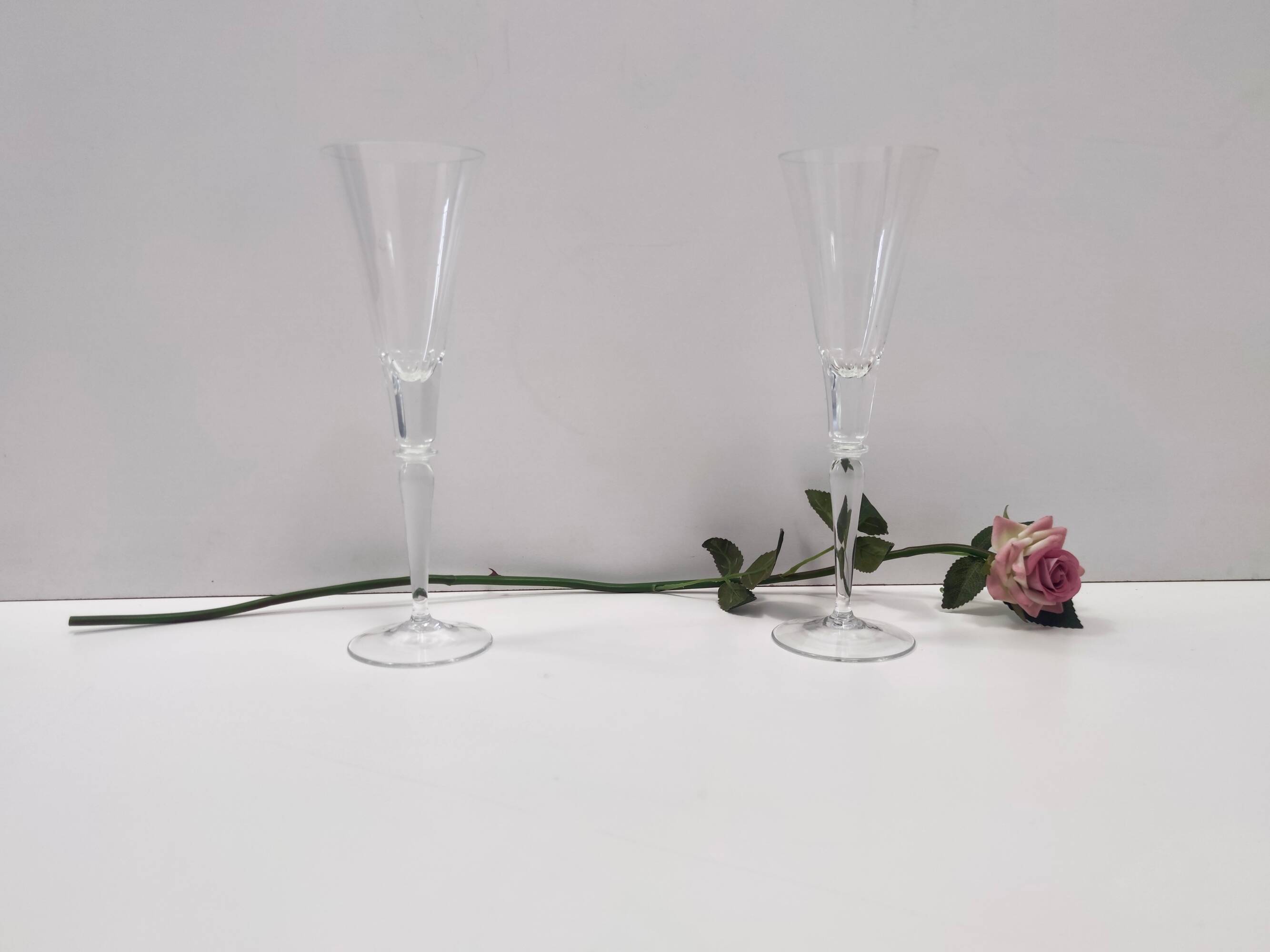 Pair of Vintage Transparent Crystal Flutes attributed to Baccarat