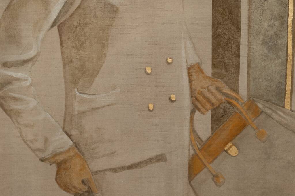 Painted canvas depicting a woman from the 1950s. Contemporary work.