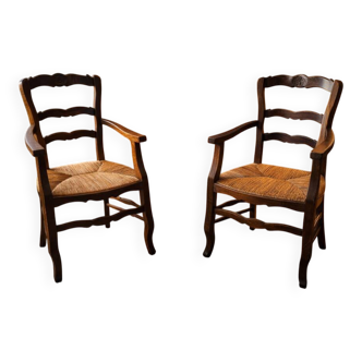 Pair of antique straw-seated armchairs