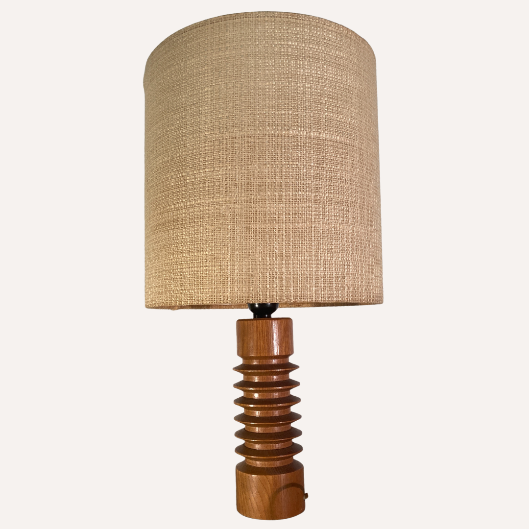 Midcentury French modernist wood turnt table lamp