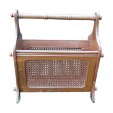 Porte revues ancien bois et cannage, années 70