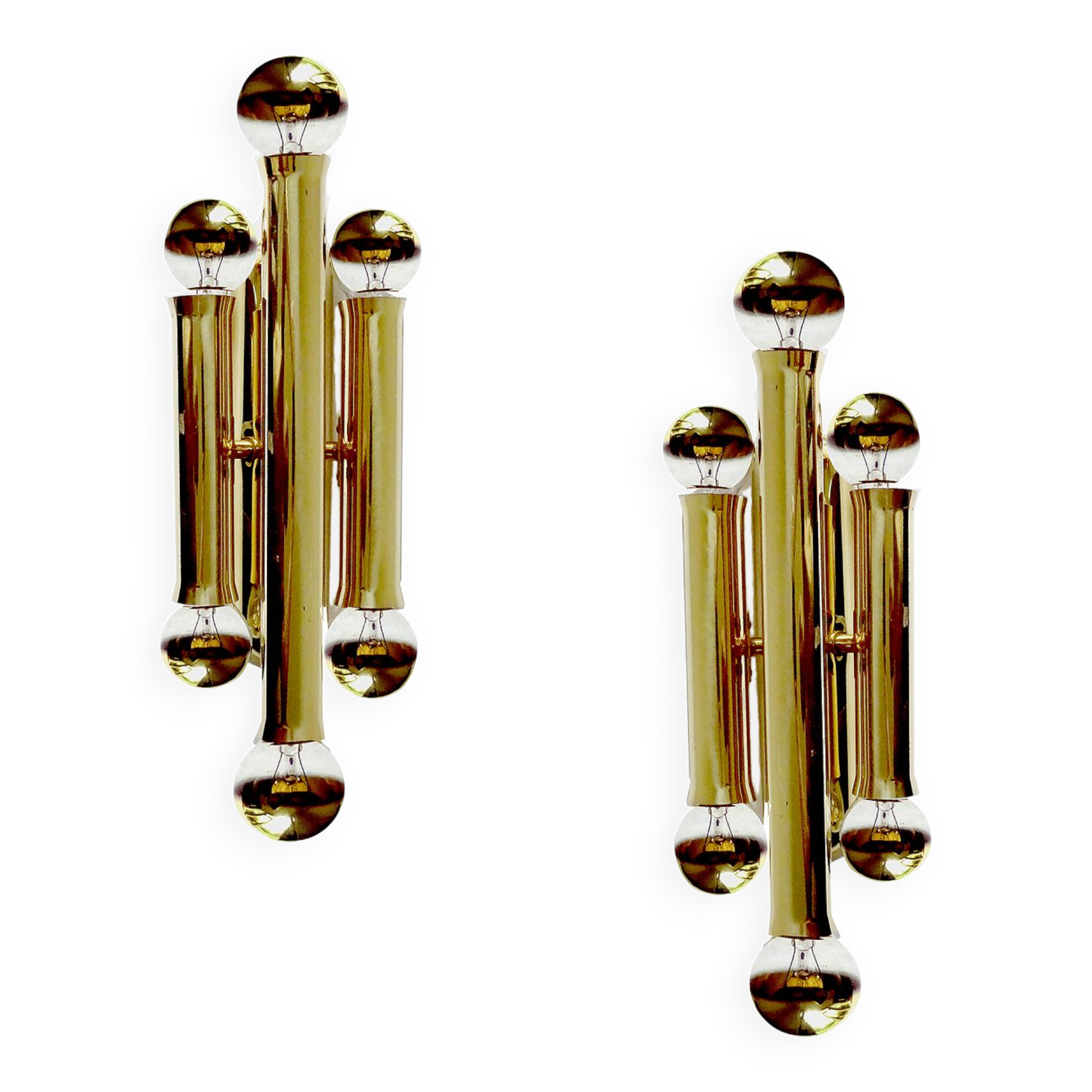 Pair Vintage Brass Wall Sconces, 60s