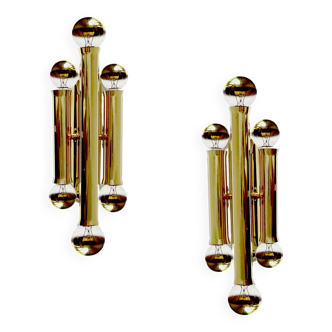 Pair Vintage Brass Wall Sconces, 60s