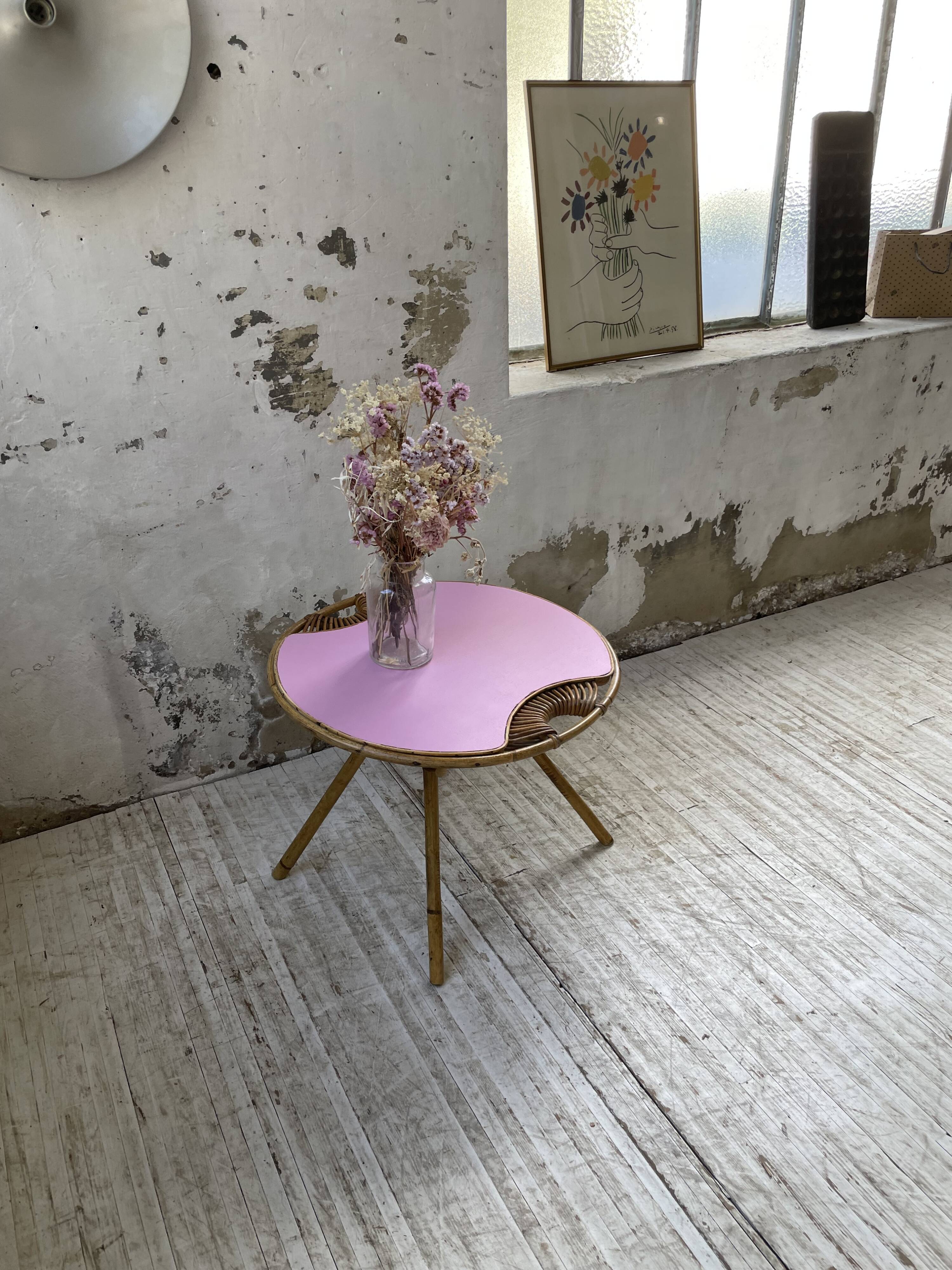 Vintage pink rattan coffee table