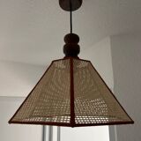 Suspension vintage en bois et cannage