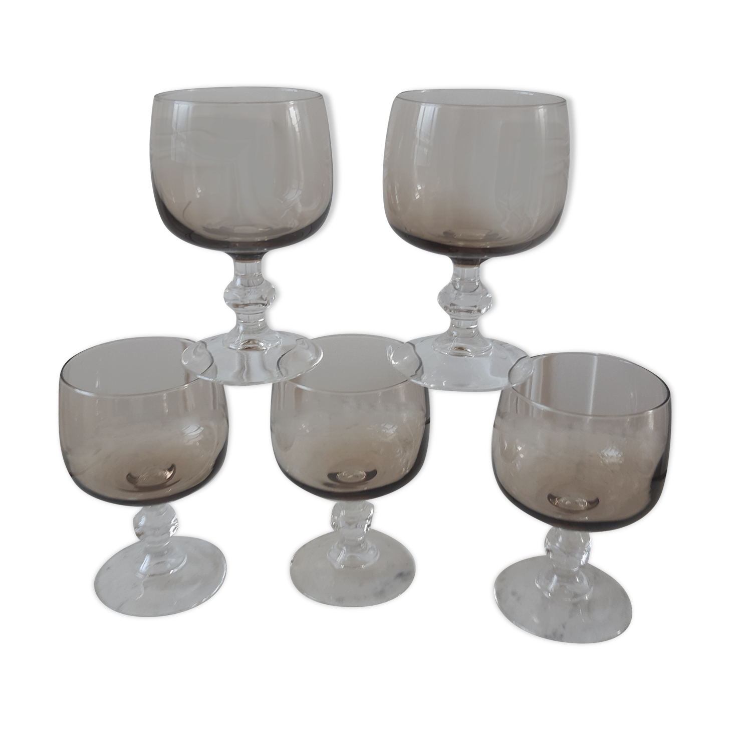 Lot de 5 verres à pieds en verre fumé années 70