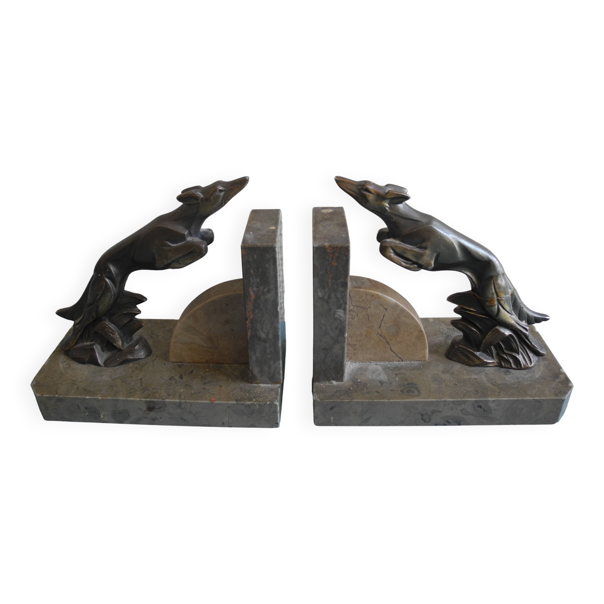 pair of art deco greyhound bookends bronze marble antique pair of bookends