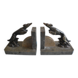 Paire de serre-livres lévriers Art déco en bronze et marbre