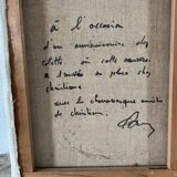 Canvas signed 20th century caravan with dedication on the back