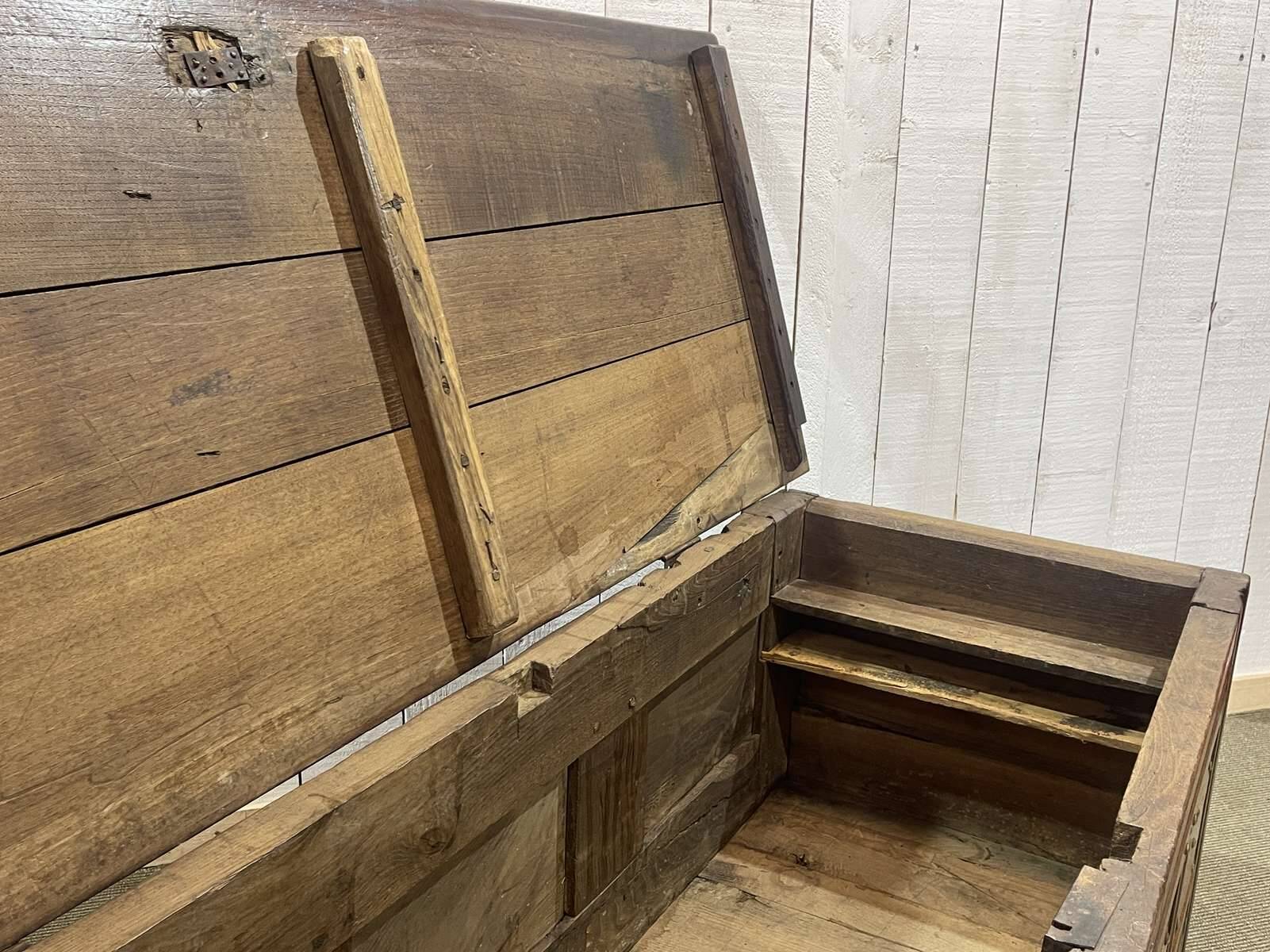 19th century Breton oak storage bench