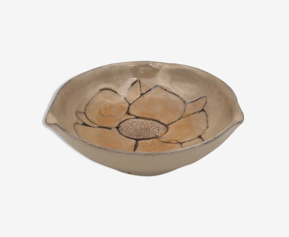 Coupe, vide-poche vintage céramique beige, signée Atelier La Roue, Vallauris - années 1960