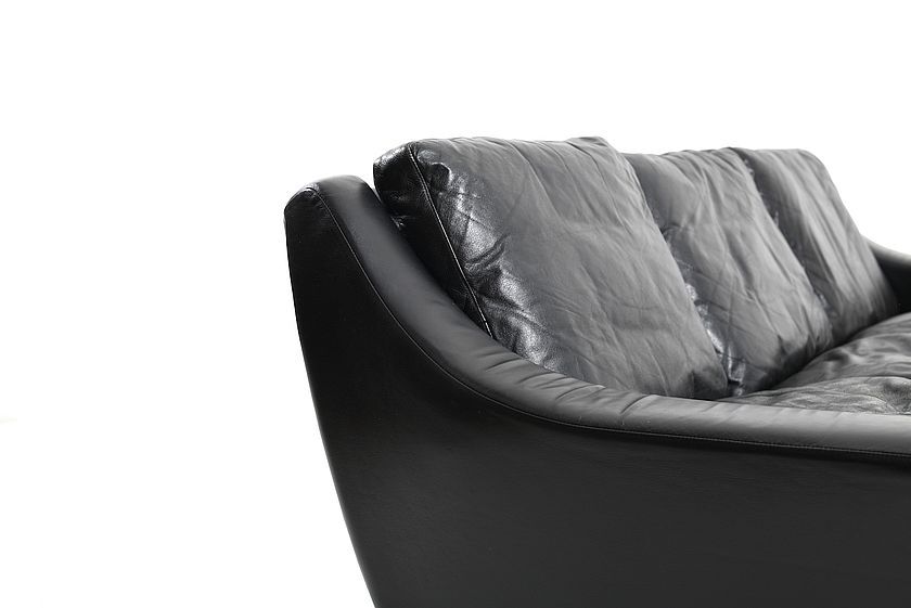 1960s Georg Thams Black Leather Three-Seater Sofa
