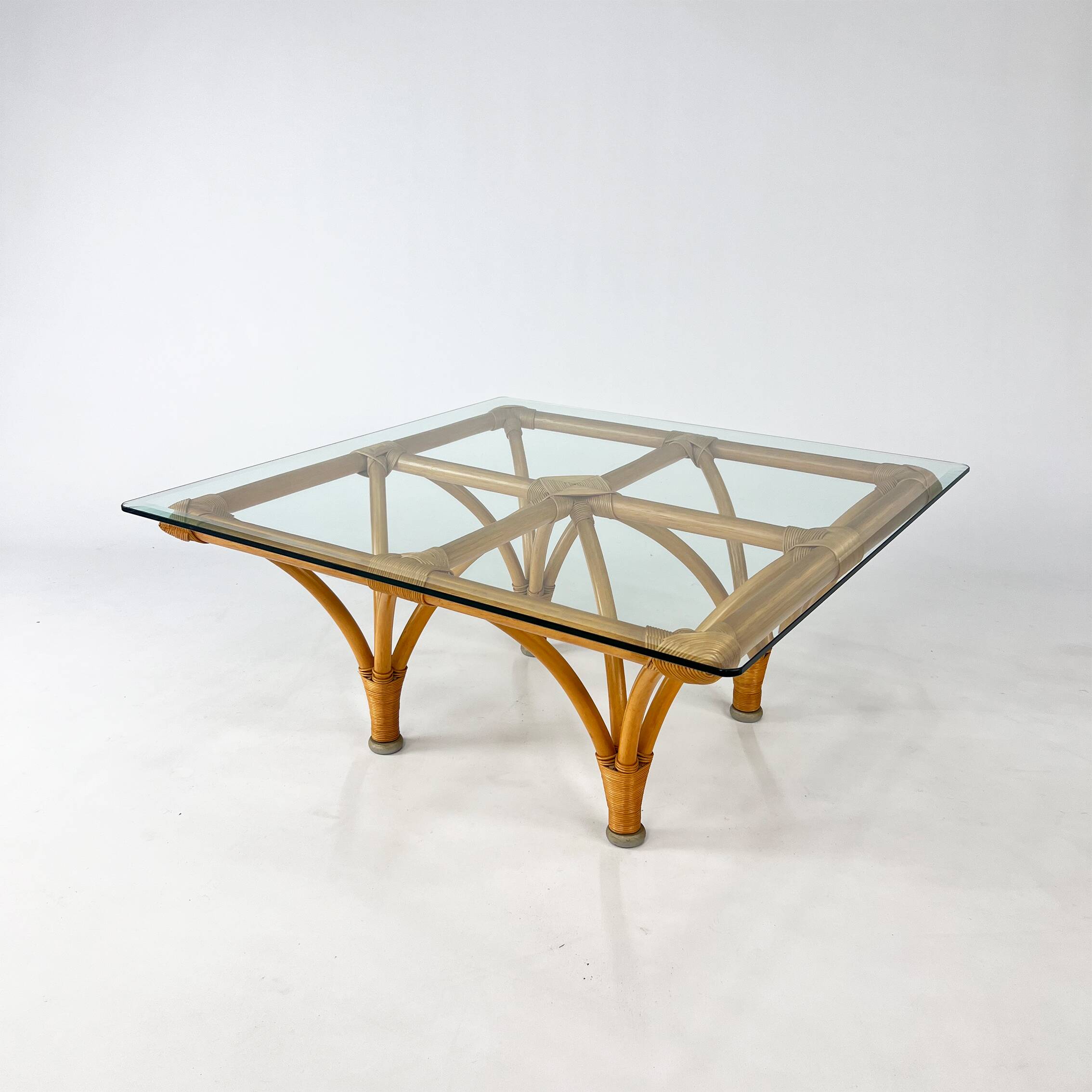 Vintage Bamboo and Glass Coffee Table, 1970s